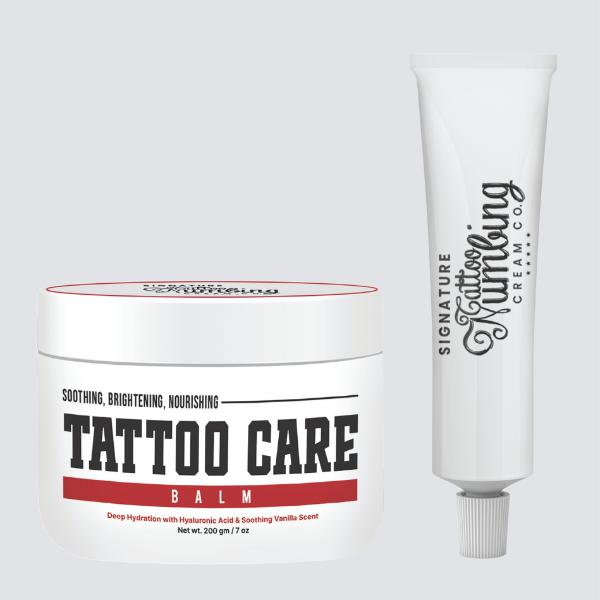 Signature Tattoo Before & Aftercare Duo – Numbing Cream (10g) + Healing Balm (7oz) for Comfortable Sessions & Vibrant Ink – Natural, Skin-Soothing Formula