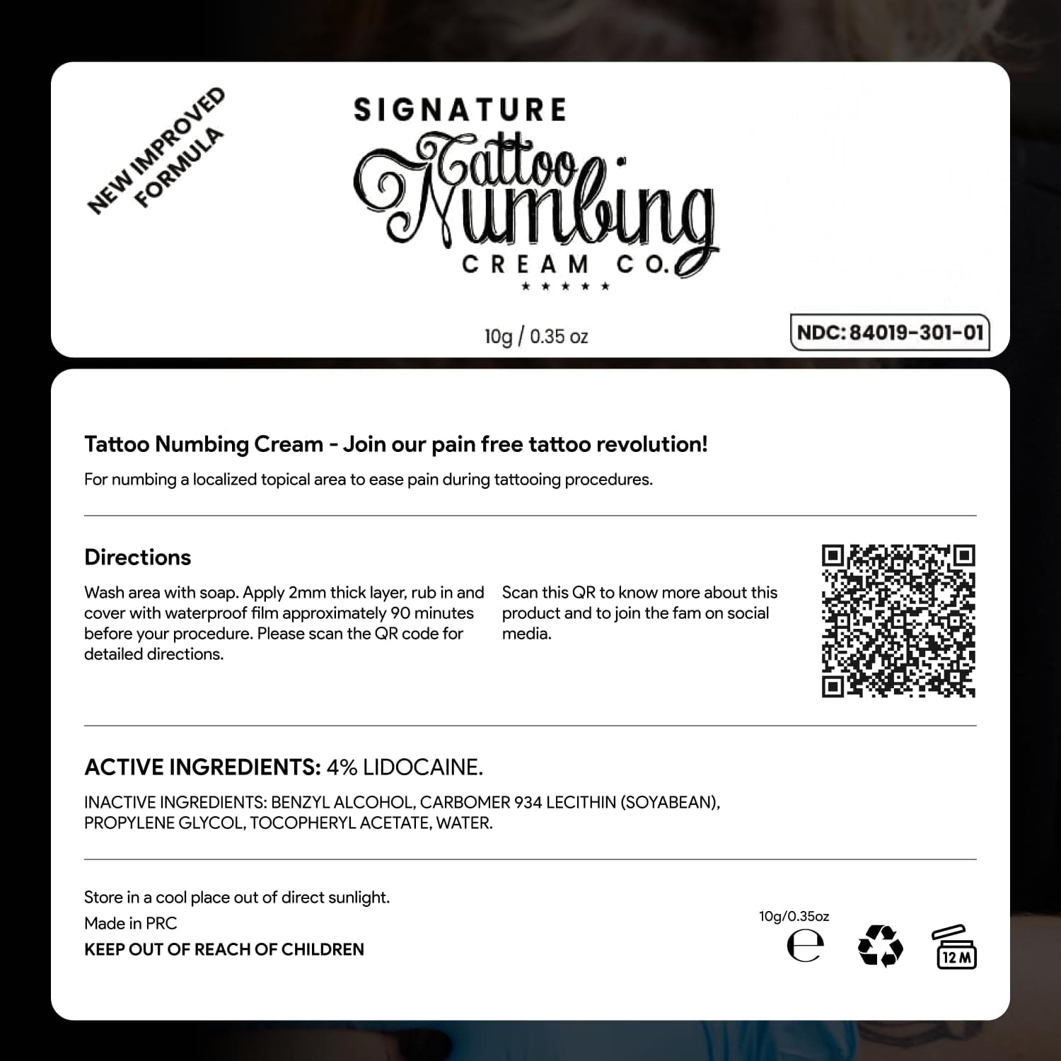 signature tatto numbing cream order now and scan QR code